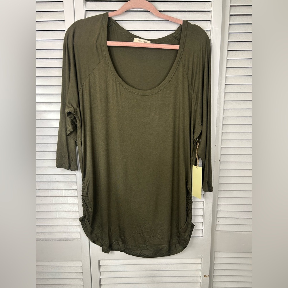 Paper + Tee Olive Green Women's Top Size 2X